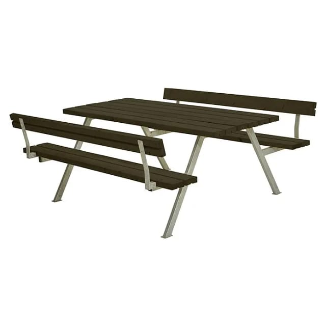 Plus Picknicktisch Alpha Stahl-Holz 177 x 185 x 76 cm schwarz mit 2 Rückenlehnen