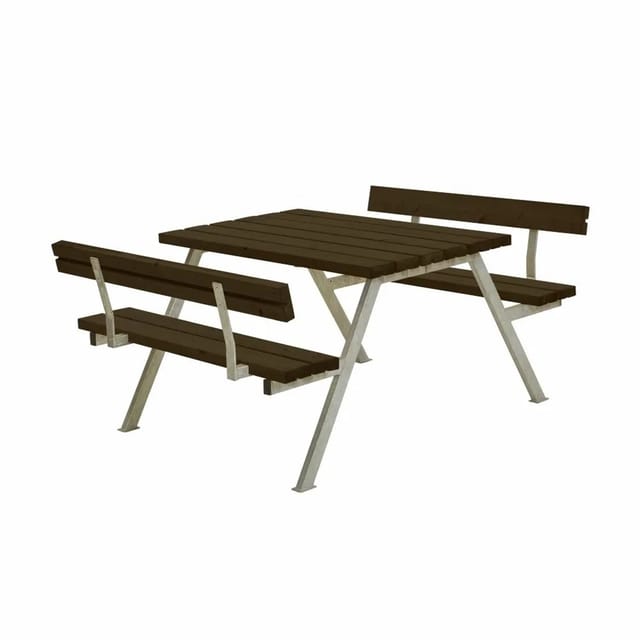 Plus Picknicktisch Alpha Stahl-Holz 118 x 185 x 76 cm schwarz mit 2 Rückenlehnen