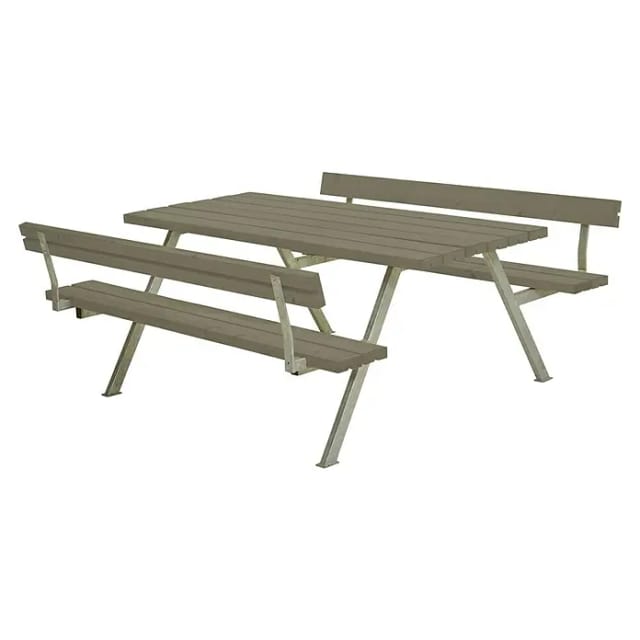 Plus Picknicktisch Alpha Stahl-Holz 177 x 185 x 73 cm graubraun mit 2 Rückenlehnen