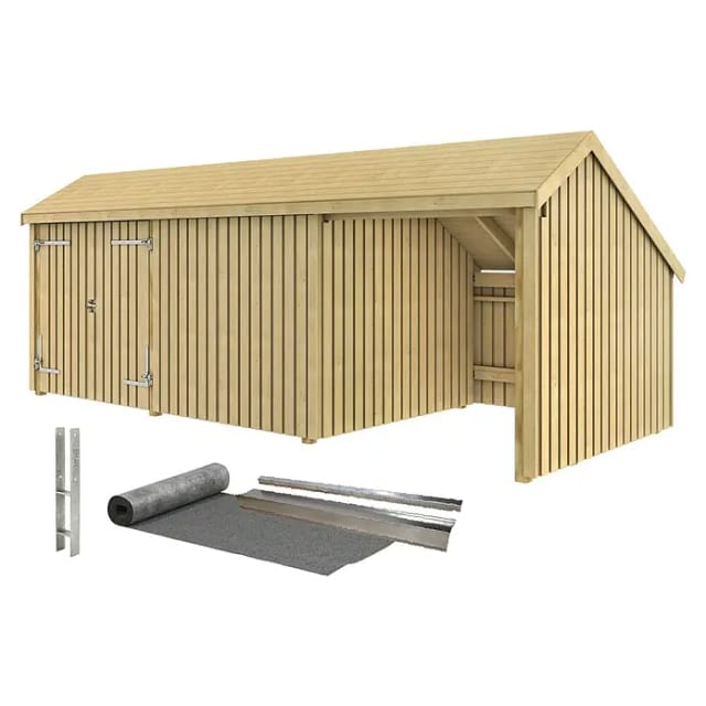 Plus Gartenhaus Multi 3 Module 619 x 238 cm natur mit Doppeltür, offen