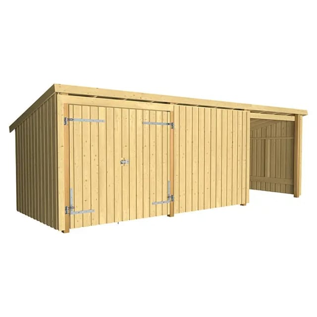 Plus Gartenhaus Nordic Multi 619 x 208 cm natur mit Doppeltür, Wand, offen