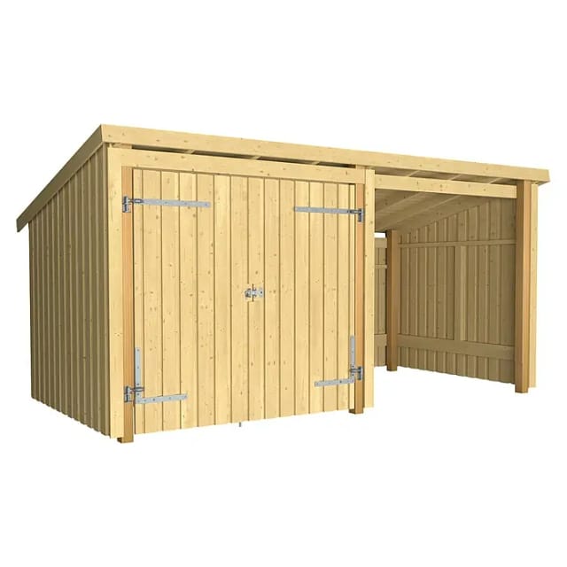 Plus Gartenhaus Nordic Multi 416 x 208 cm natur mit Doppeltür, offen