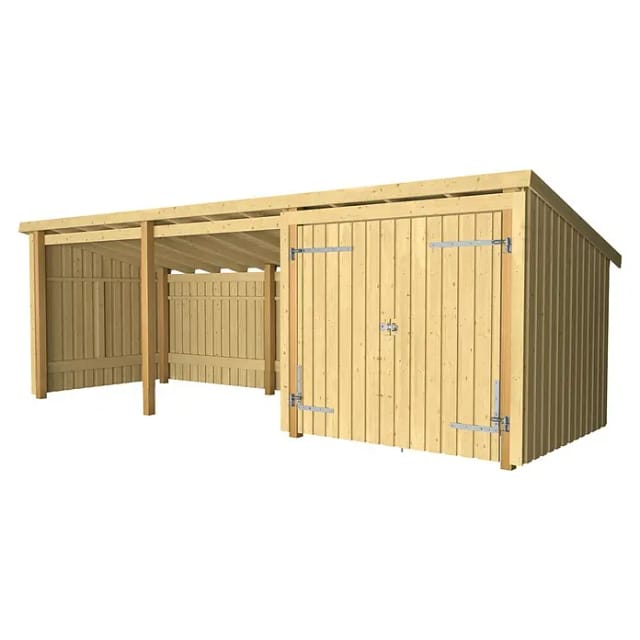 Plus Gartenhaus Nordic Multi 619 x 208 cm natur mit Doppeltür, offen