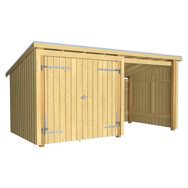 Plus Gartenhaus Nordic Multi 416 x 208 cm natur mit Doppeltür, offen, Dachpappe