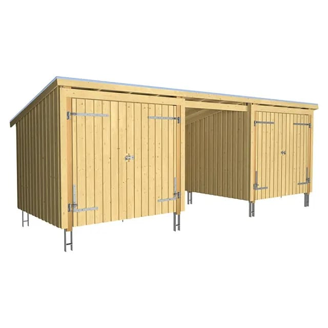 Plus Gartenhaus Nordic Multi 619 x 208 cm natur mit 2 Doppeltüren, offen, Dachpappe, H-Anker