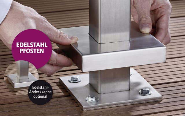 Ambiente Anfangspfosten-Set zum EINBETONIEREN 217 cm 6 x 6 cm Edelstahl V2A