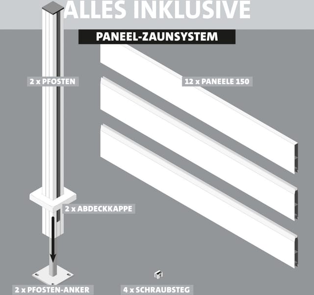 Ambiente Alu-Zaun Grundset Paneel 150 grau 187 x 244,2 cm