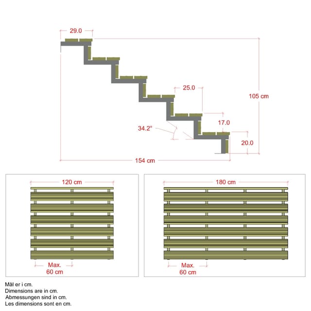 Plus Außentreppe Kiefer/Feuerverzinkt 6 Stufen 120 cm breit