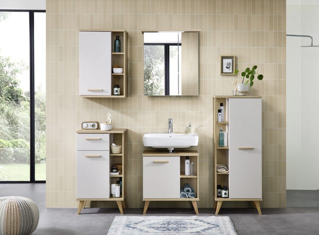 Pelipal Spiegelschrank Quickset 84-I LED-Kranzbeleuchtung Kaschmir/Riviera Eiche 60 cm