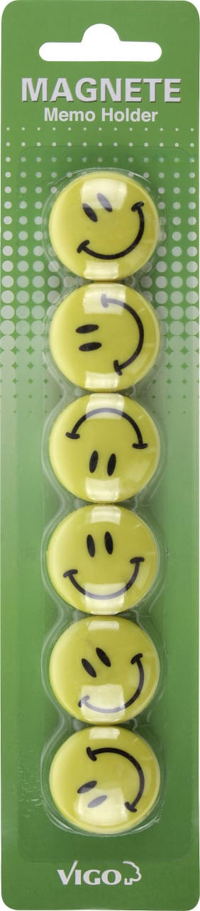 Vigo Magnete für Magnettafeln 6er Pack, Smiley, rund