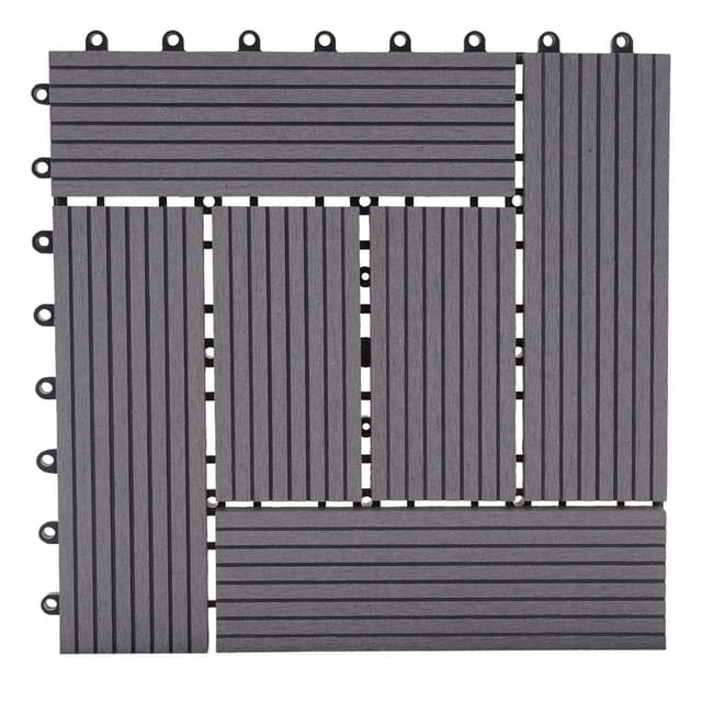 MCW WPC Bodenfliese Sarthe Holzoptik Balkon/Terrasse 11x Je 30x30cm - 1qm Grau Versetzt