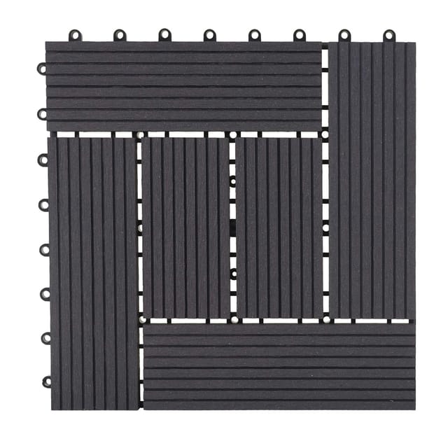 MCW WPC Bodenfliese Sarthe Holzoptik Balkon/Terrasse 11x Je 30x30cm - 1qm Basis anthrazit Versetzt