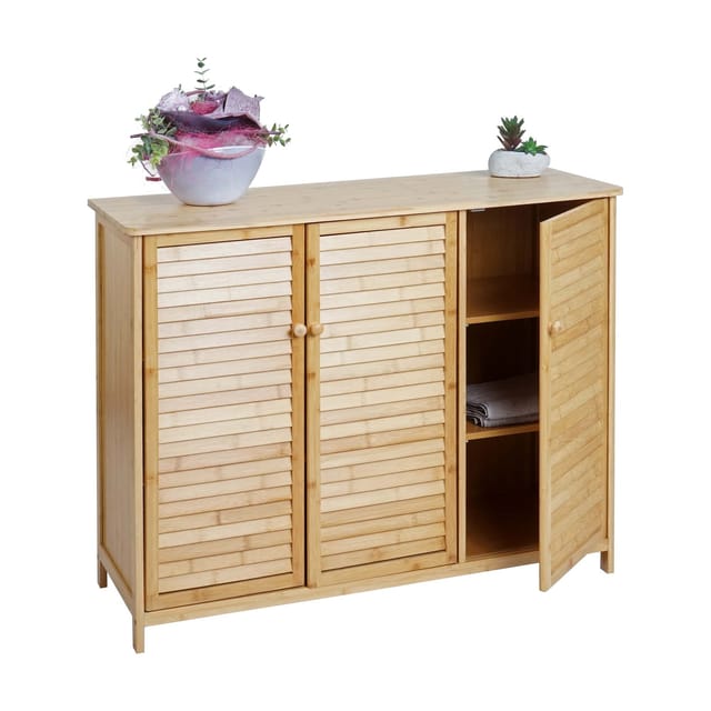 MCW Badezimmerschrank B18 3 Türen Bambus 81x97x34cm