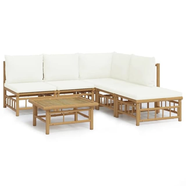 vidaXL 6-tlg Garten-Lounge-Set mit CremeWeißen Kissen Bambus Modell 15