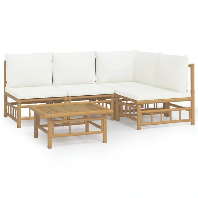 vidaXL 5-tlg Garten-Lounge-Set mit CremeWeißen Kissen Bambus Modell 5