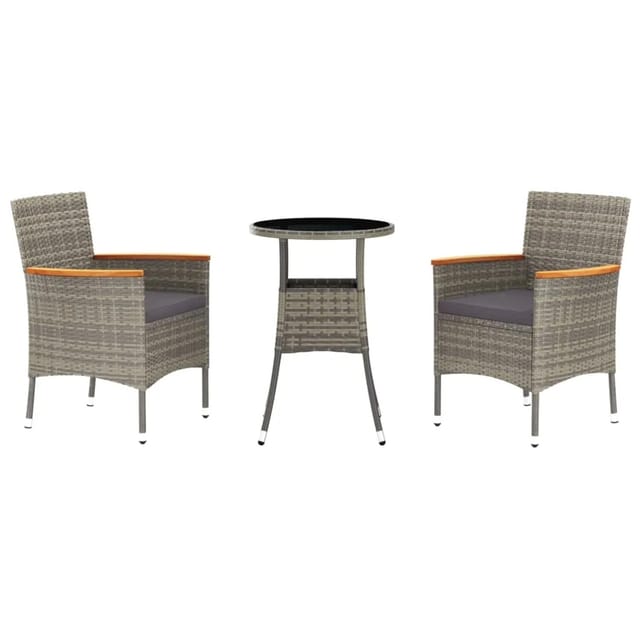 vidaXL 3-tlg Garten-Bistro-Set mit Kissen Grau Poly Rattan Modell 4
