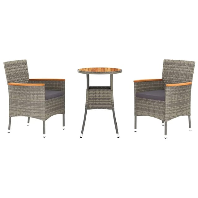 vidaXL 3-tlg Garten-Bistro-Set mit Kissen Grau Poly Rattan Modell 3