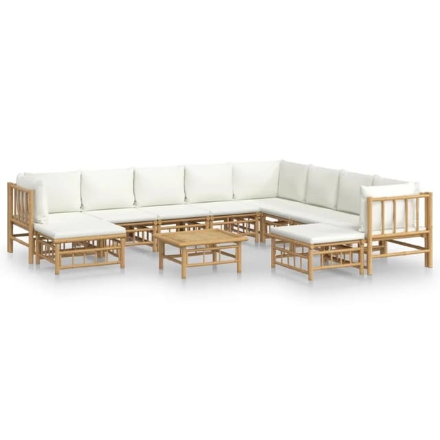 vidaXL 11-tlg Garten-Lounge-Set mit CremeWeißen Kissen Bambus