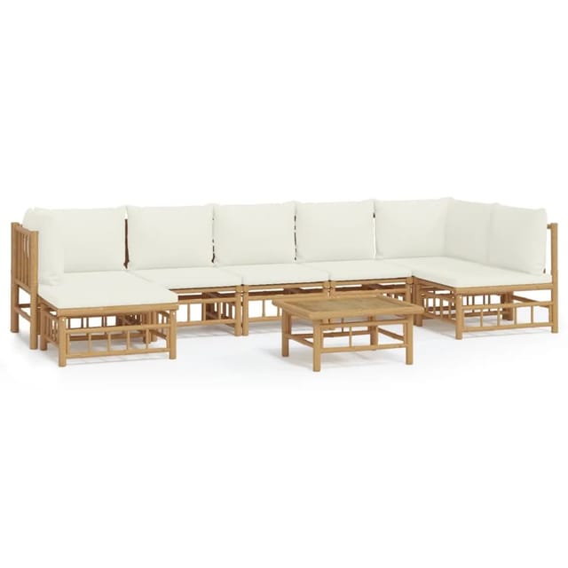 vidaXL 8-tlg Garten-Lounge-Set mit CremeWeißen Kissen Bambus Modell 4