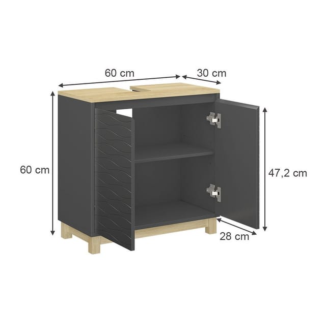 Vicco Waschbeckenunterschrank Livia Anthrazit 60 x 60 cm mit 2 Türen