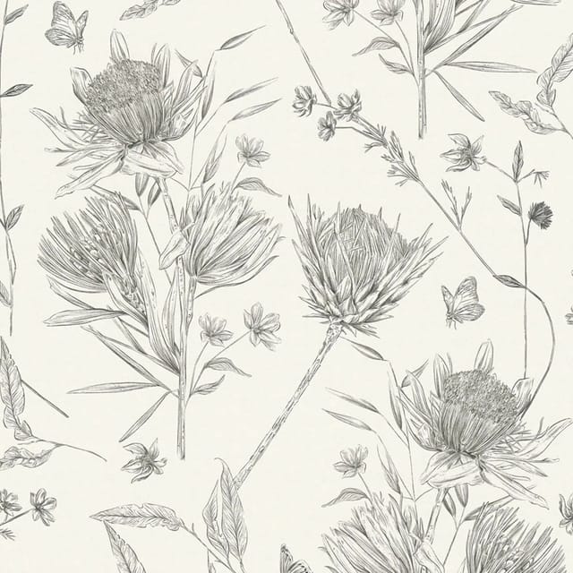 PROFHOME 394272-GU Blumen Tapete Floral Matt Weiß Schwarz 0,53 m x 10,05 m 5,33 m2 Weiß