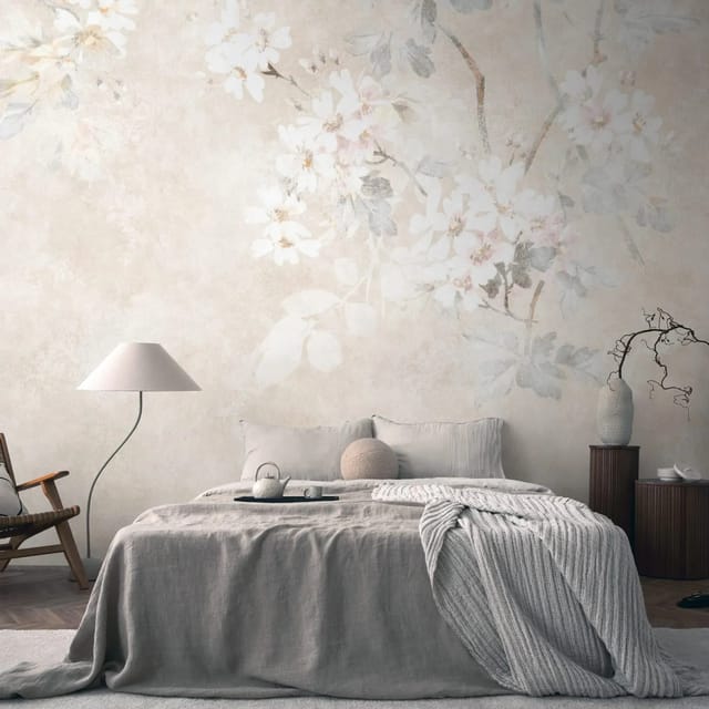 PROFHOME 399191-GU Fototapete Blumen Beige Creme-Weiß Grau Weiß 3,71 m x 2,8 m 0,53 m x 20,10 m 10,39 m2 Beige