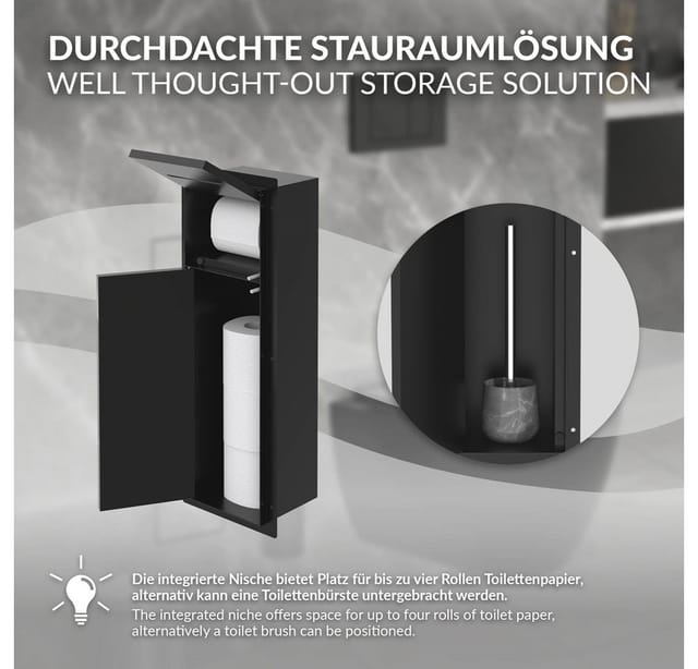 LuxeBath Unterputz-Schrankmodul WC Schwarz aus Edelstahl 60x20x10 cm