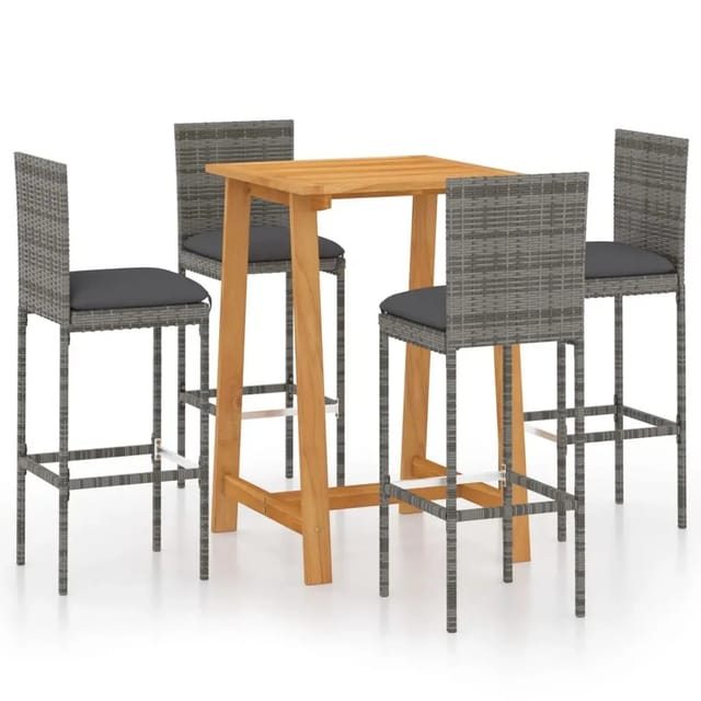 vidaXL 5-Tlg Gartenbar-Set mit Kissen Grau 3067945