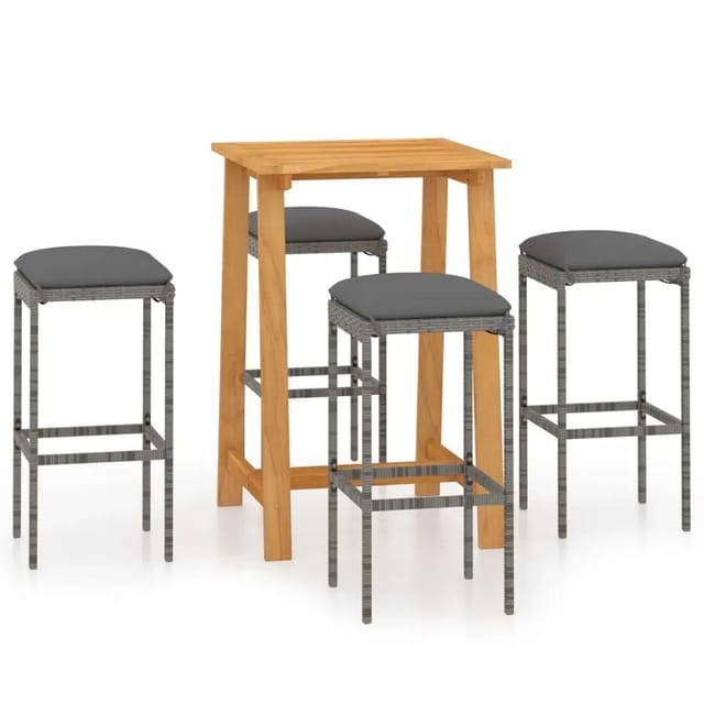 vidaXL 5-Tlg Gartenbar-Set mit Kissen Grau 3067951