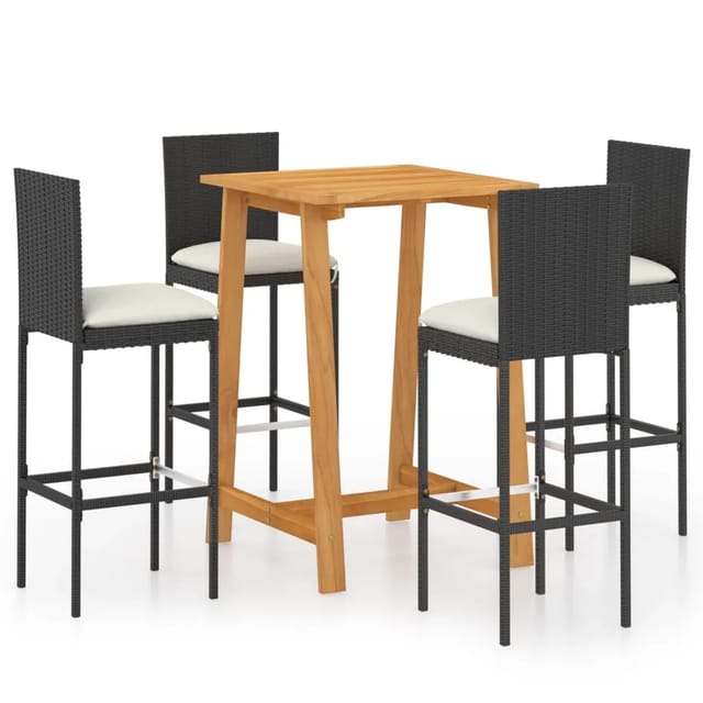 vidaXL 5-Tlg Gartenbar-Set mit Kissen Schwarz 3067944