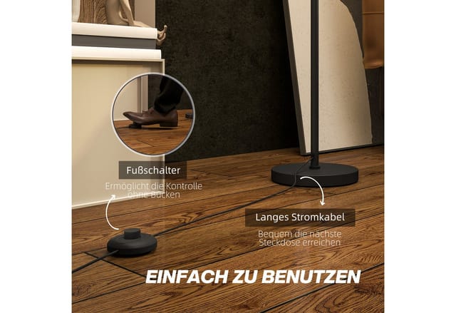 HOMCOM Stehlampe Metall Stoff 33L x 33B x 152,5H cm Schwarz Weiß