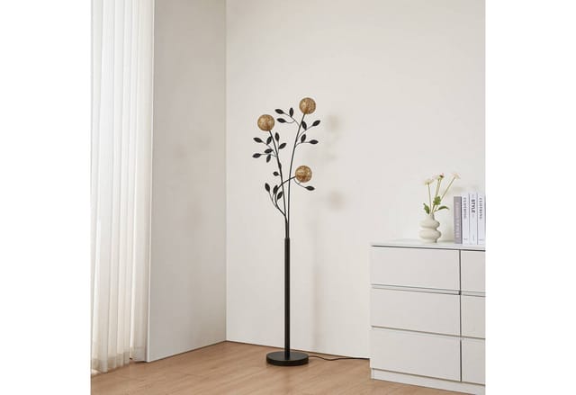 Lucande Stehlampe Evory 9626380 Florentiner in Schwarz aus Metall 3-flammig G9 Wohnzimmerleuchte