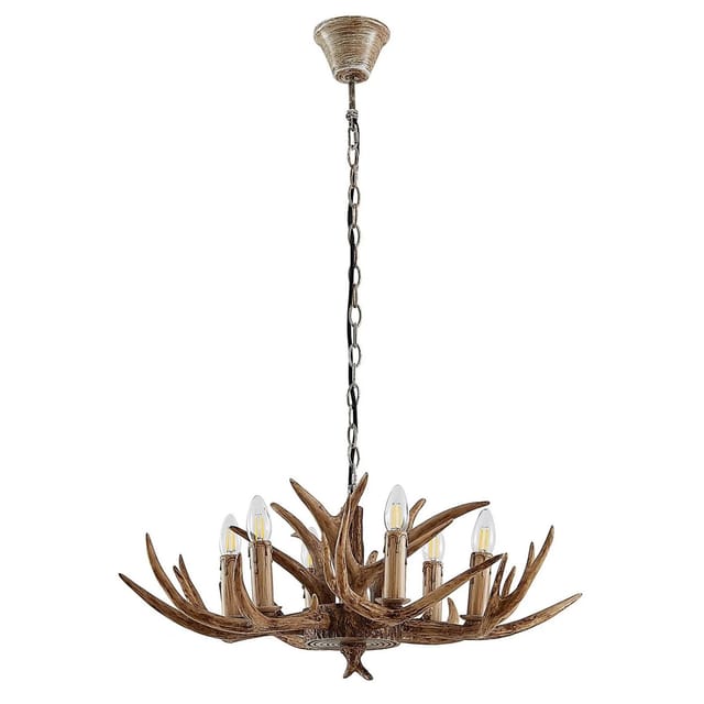 Lindby Pendelleuchte Tejask 9627918 Landhaus Vintage Rustikal in Braun 6-flammig E14 Wohnzimmerleuchte