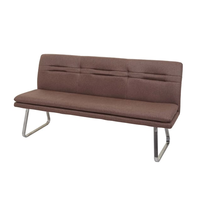BERLINLODGE Sitzbank 90x180x59cm Sitzhöhe 49cm Rückenlehne Stoff/Textil Edelstahl Gebürstet Braun