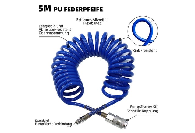CCLIFE Druckluftschlauch Spiralschlauch 5 Meter 1/4 Zoll für Kompressor Werkstatt