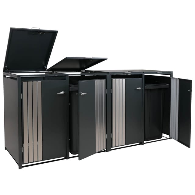 MCW 4er-Mülltonnenverkleidung O67 Anthrazit Edelstahl 122x264x84cm