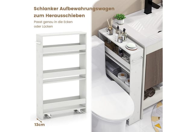 Costway 4 Etagen Küchenwagen Badregal Reines Weiß 47.5 x 13 x 80.5 cm