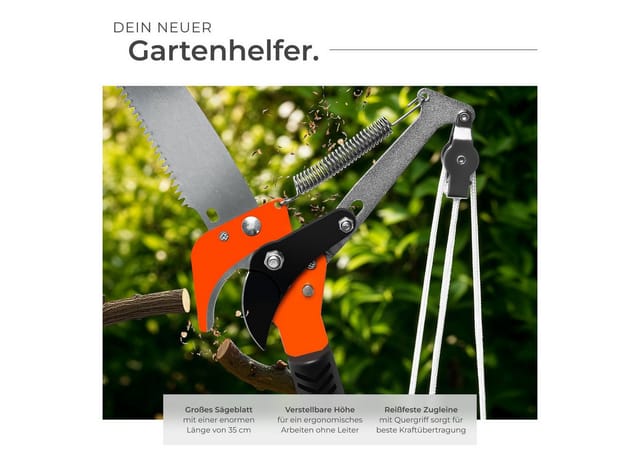 Tectake Teleskop Astschere Mit Seilzug und Säge Sägeblatt 35 cm 260 x 35 x 3 cm Grün
