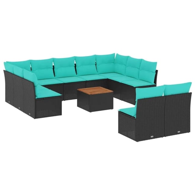 vidaXL 12-Tlg Garten-Sofagarnitur mit Kissen Schwarz Poly Rattan 3256218