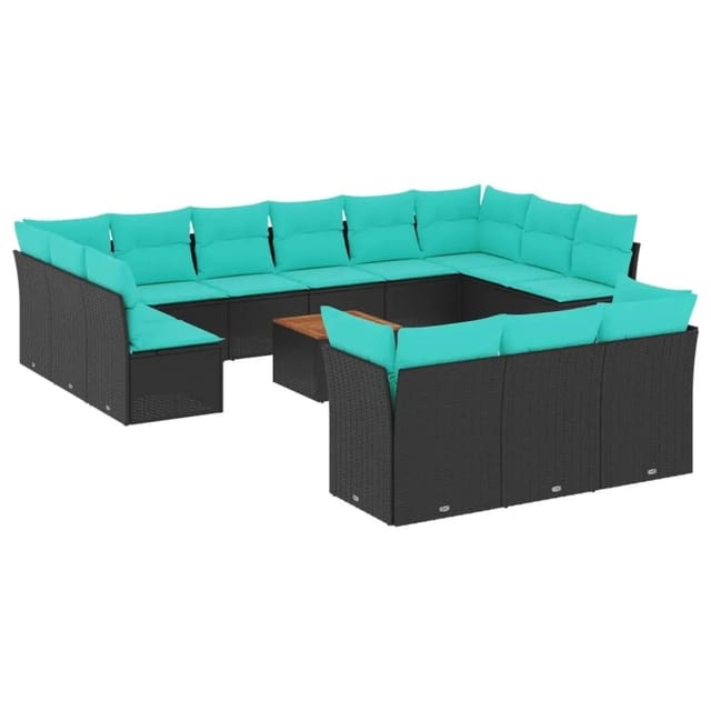 vidaXL 14-Tlg Garten-Sofagarnitur mit Kissen Schwarz Poly Rattan 3256253