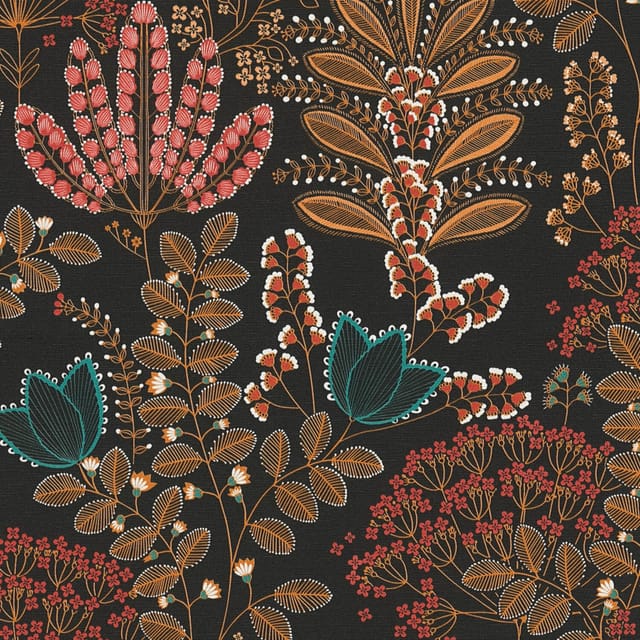 PROFHOME 393495-GU Blumen Tapete Floral Schwarz Orange-Rot Blau Weiß 0,53 m x 10,05 m 5,33 m2