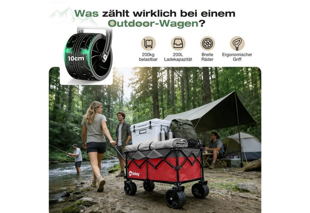 Sekey XXL Plus Bollerwagen Faltbar mit Breiten All-Terrain-Rädern 200KG 200L Rot