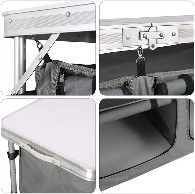 WOLTU Campingtisch mit Stauraum Höhenverstellbar Weiß+Grau