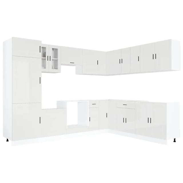 vidaXL 14 Tlg Küchenschrank-Set Porto Hochglanz-Weiß Holzwerkstoff 3314993