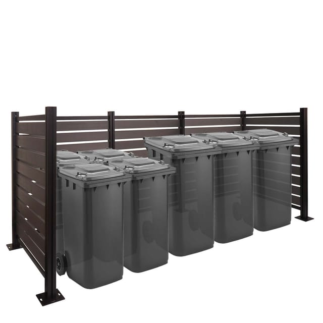 Alu Mülltonnen-Zaun MCW-K57, Mülltonnenverkleidung, Holzoptik erweiterbar 130x300x110cm ~ grau