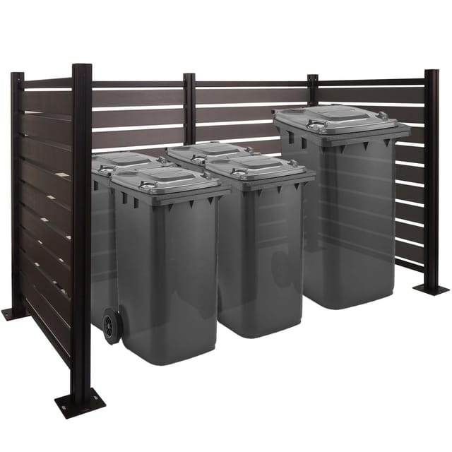 Alu Mülltonnen-Zaun MCW-K57, Mülltonnenverkleidung, Holzoptik erweiterbar 130x206x110cm ~ grau