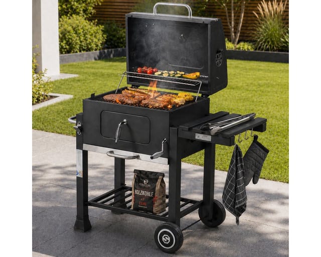 Strattore Holzkohlegrill / quadratischer BBQ XL Grillwagen aus Eisen