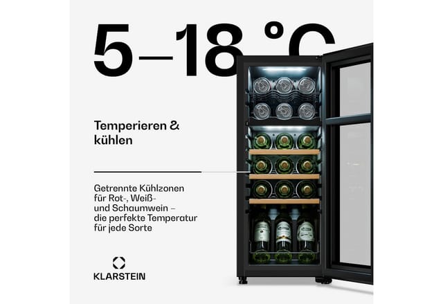 Bovella 18 Duo+ Zweizonen-Weinkühlschrank 50l 18 Fl. Glastür