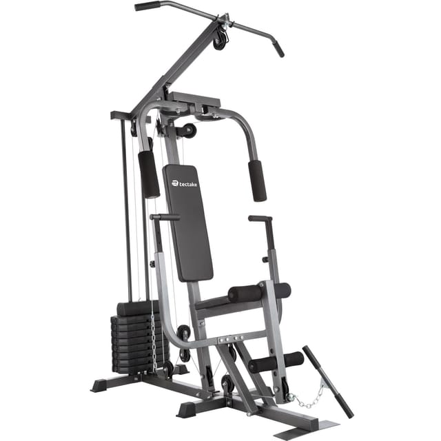 tectake® Kraftstation, mit Butterfly-, Beinstrecker- und höhenverstellbarem Butterflymodul, gepolstert mit Kunstlederbezug, 160 x 98 x 203 cm