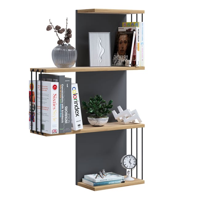 VCM Modernes Hängeregal aus Holz – platzsparendes Wandregal Dolira L, 98 x 68 x 19 cm, elegantes Aufbewahrungs- und Bücherregal für Wohnzimmer, Büro & Flur